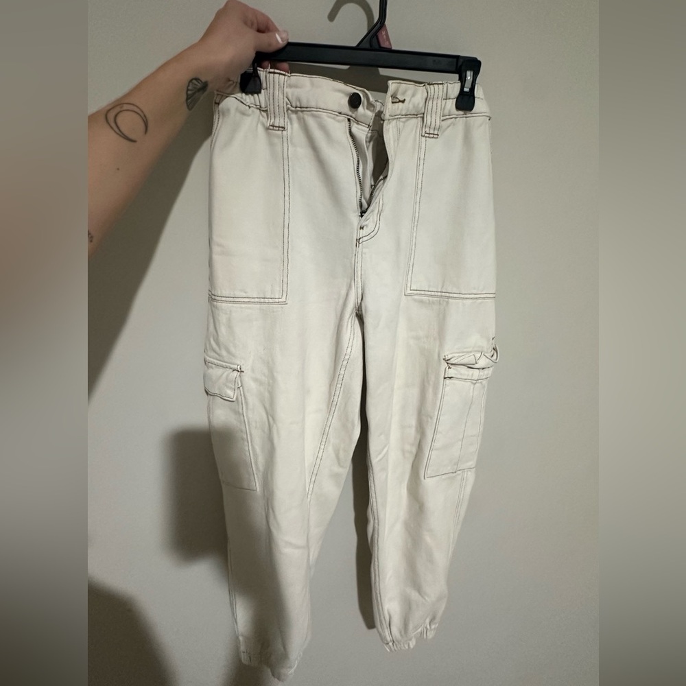 PacSun Cream Elastic Waistband Cargo Jogger Pants